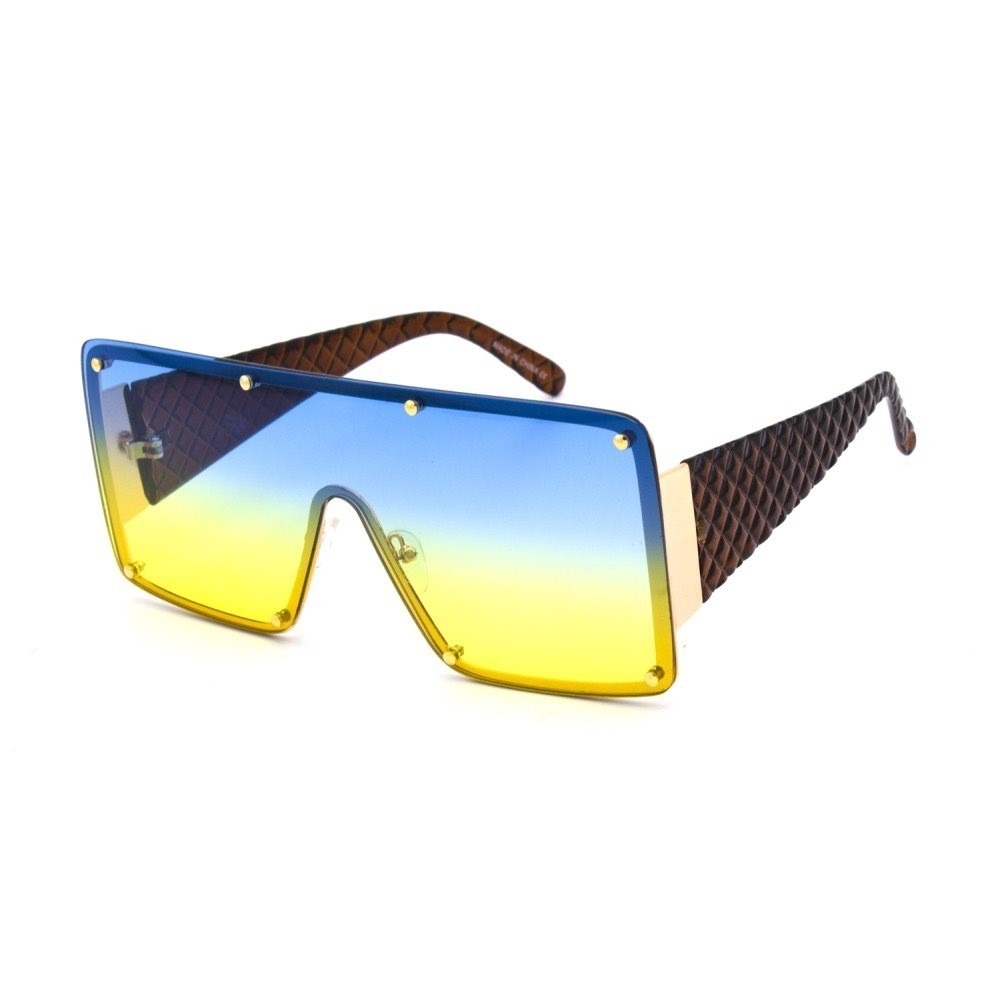 Oversized Shield Sunglasses Blue Yellow Lens Fashion‎ Shades Outdoor Party Gafas - Picture 8 of 10